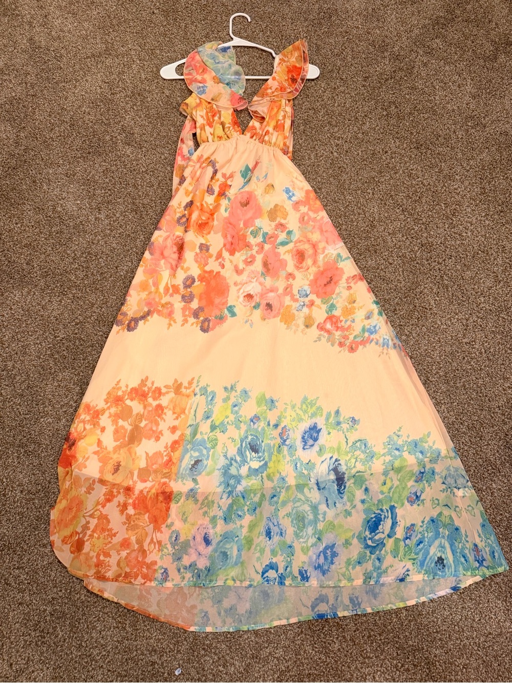 Peach Floral Maxi Dress with Watercolor Print